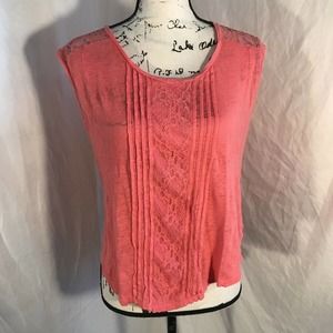 LC Lauren Conrad Woman's Crew Neck Sleeveless Lace Front Blouse Sz S